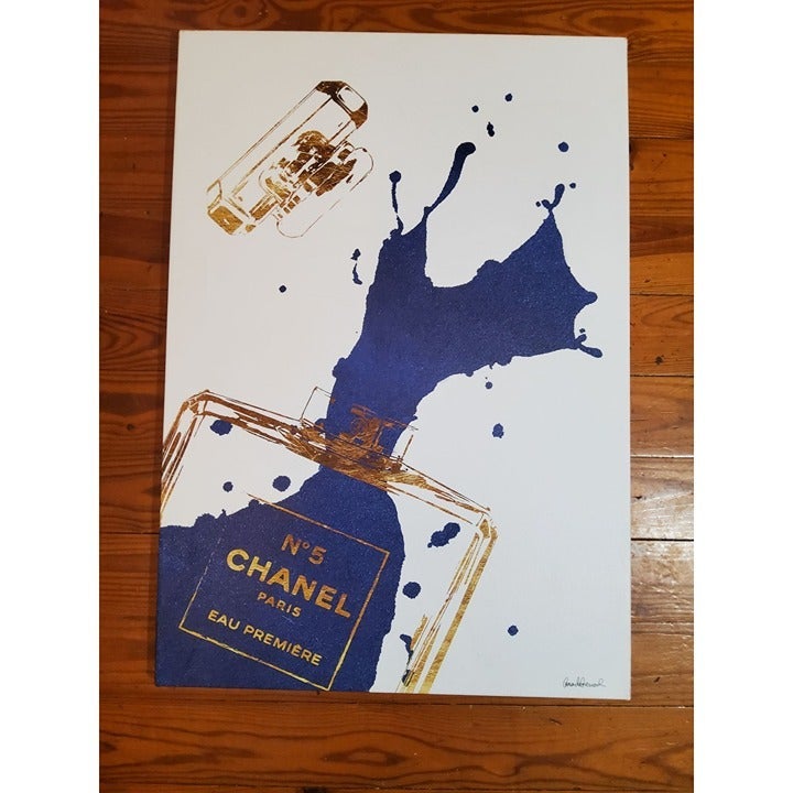 vintage signed amanda greenwood wall art canvas print gold perfume bottle painti