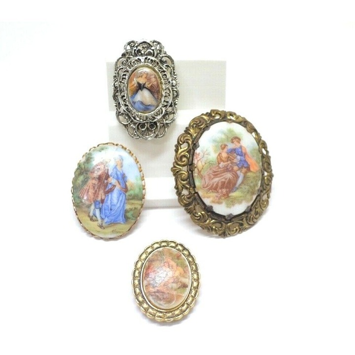 Vintage Portrait Brooch Lot of 4 Ceramic Porcelain Various Man Woman W. Germany