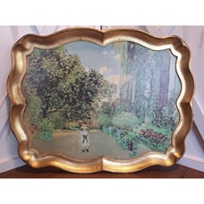 VTG Sezzatini Gold Edge Painted Wooden Tray w/Picture Inlay Made In Italy 15X19