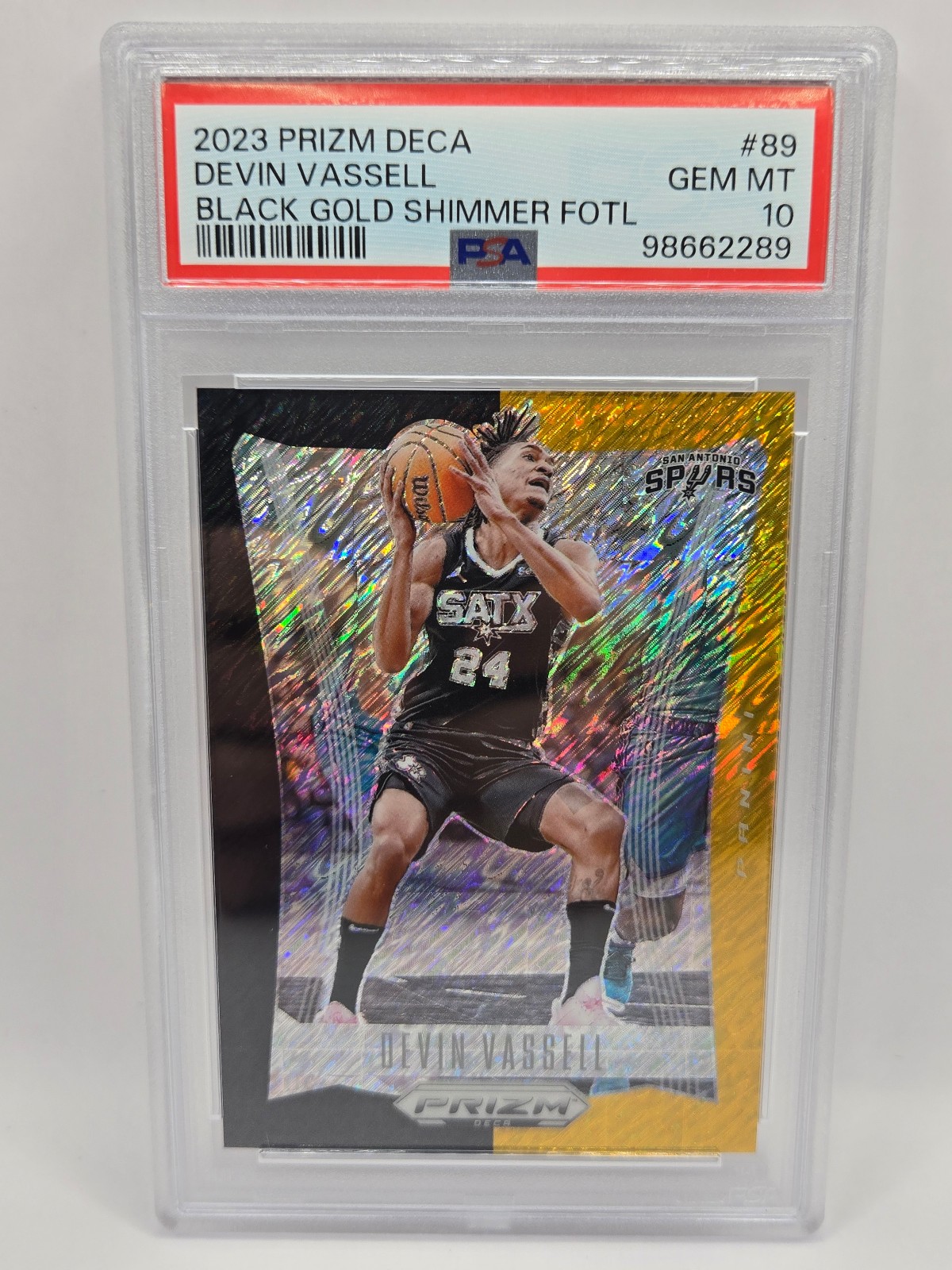 2023 prizm deca devin vassell black gold shimmer /8 psa 10