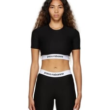 Paco Rabanne Black Logo Crop Athletic Athleisure Top Short Sleeve Size Large