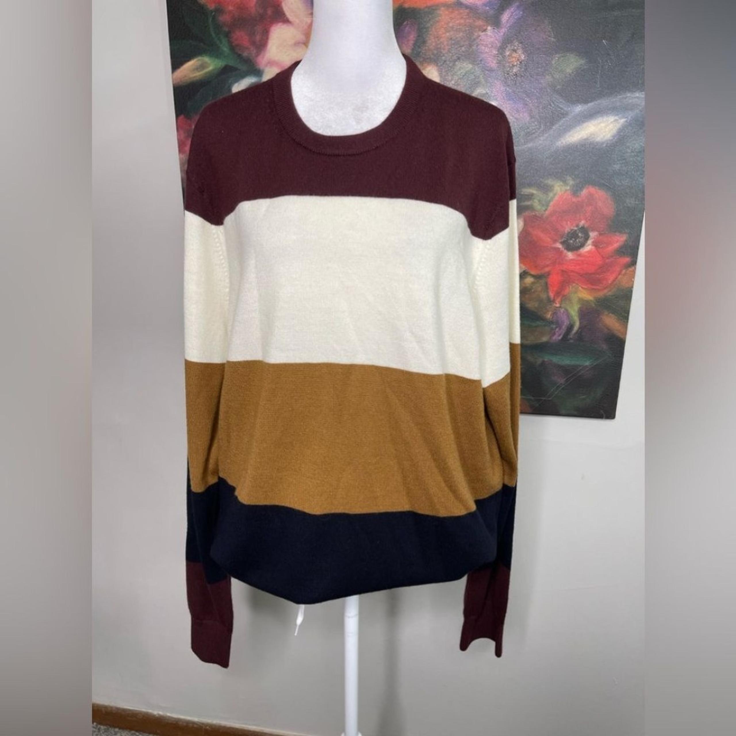 Club Monaco NWOT Colorblock Pure Wool Crewneck Pullover Sweater Sz XXL Fall Cozy