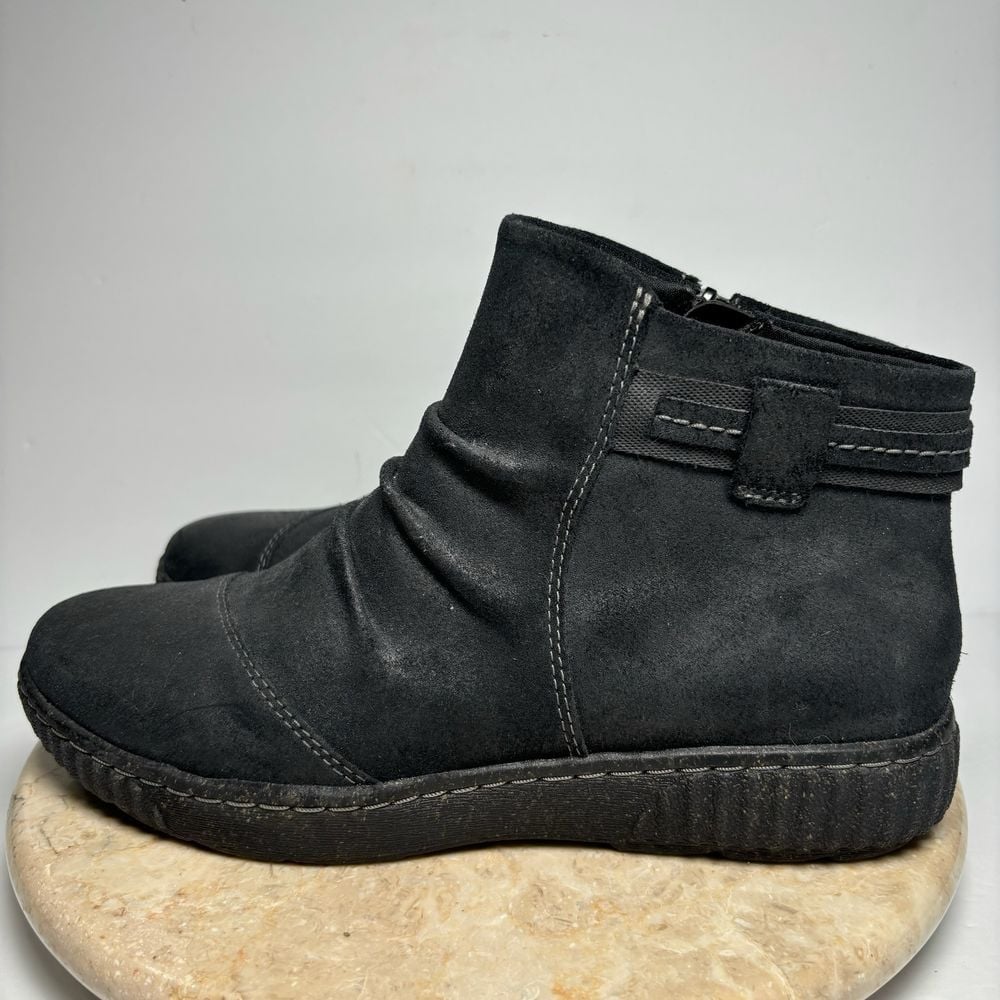 Clarks Collection Leather Ankle Boot Caroline Derby Black Women's Sz 9