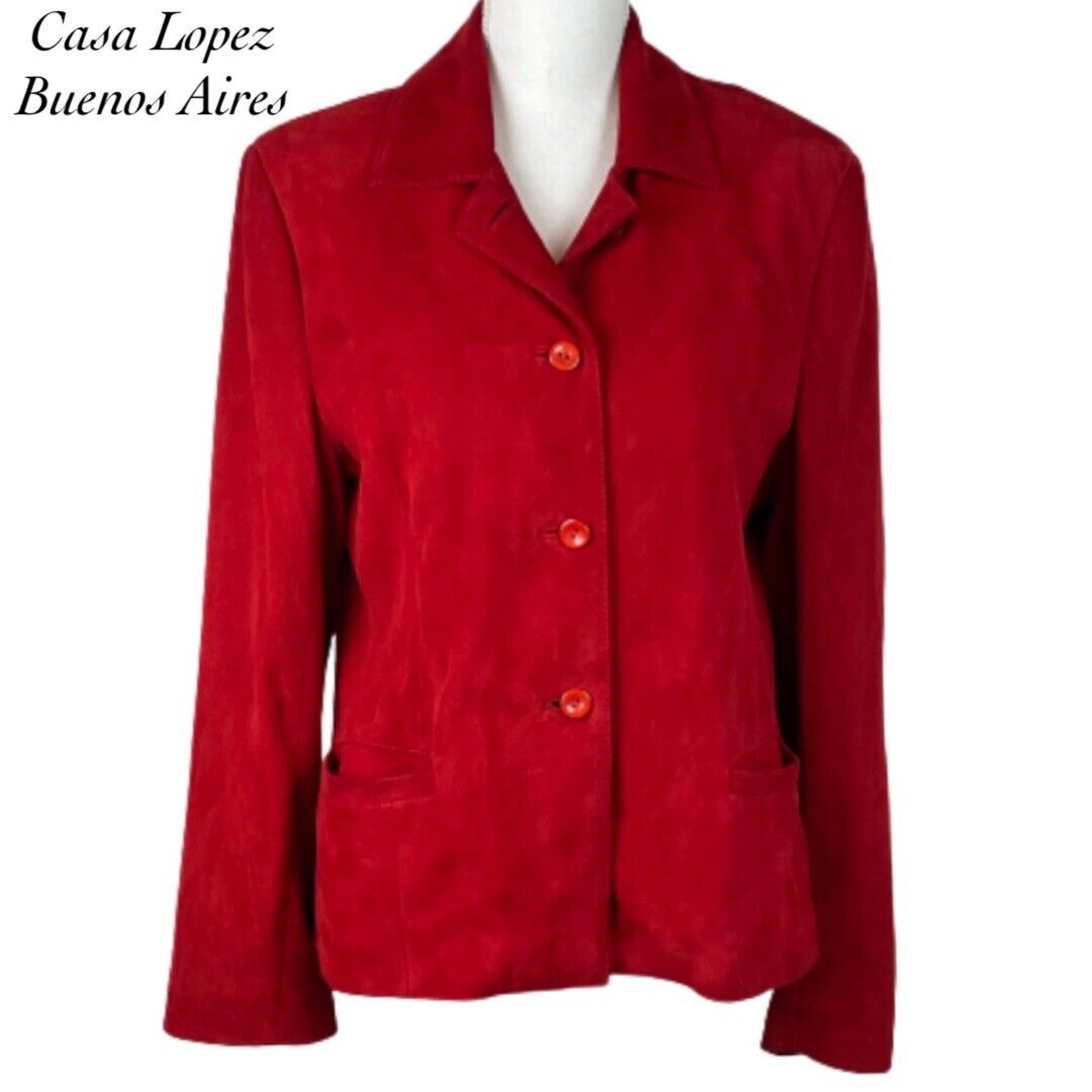 Casa Lopez Buenos Aires Red Goat Leather Blazer Jacket Size L