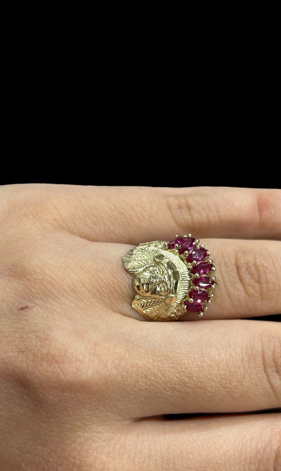 10k Real Gold Chiefs Native American Indian Ring Red Ruby