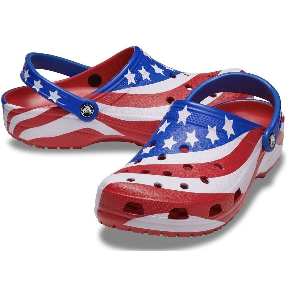 Crocs Clogs Womens Size 9 American Flag USA Patriotic Classic Slip On Sandals