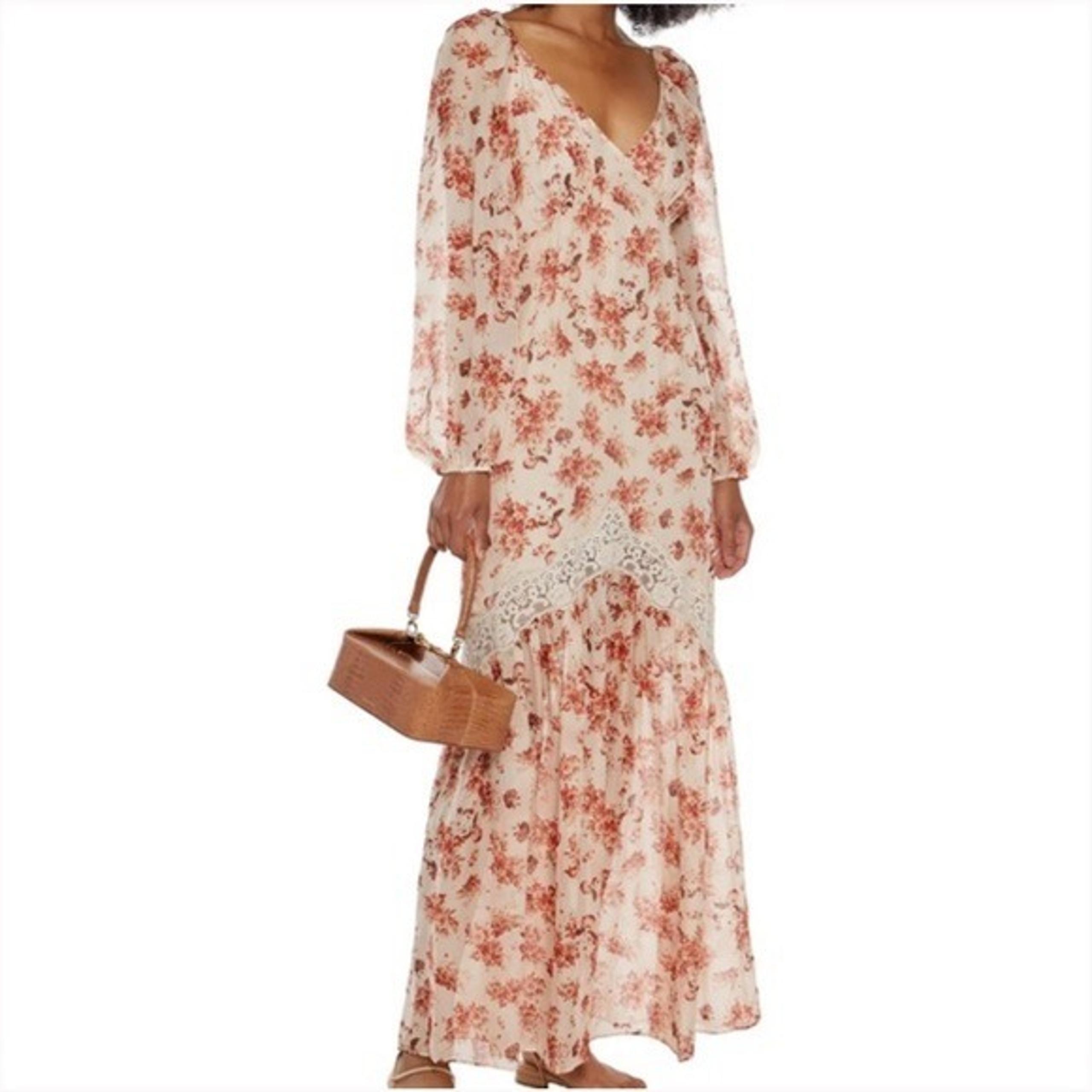 Cami NYC Francie Lace Trimmed Floral Boho 100% Silk Chiffon Maxi Dress Sz XS