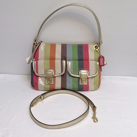 Coach Poppy Legacy Striped Sequin Hippie Bag