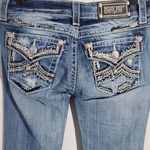 Miss me sequin bling pockets distressed bootcut jeans size 26x35