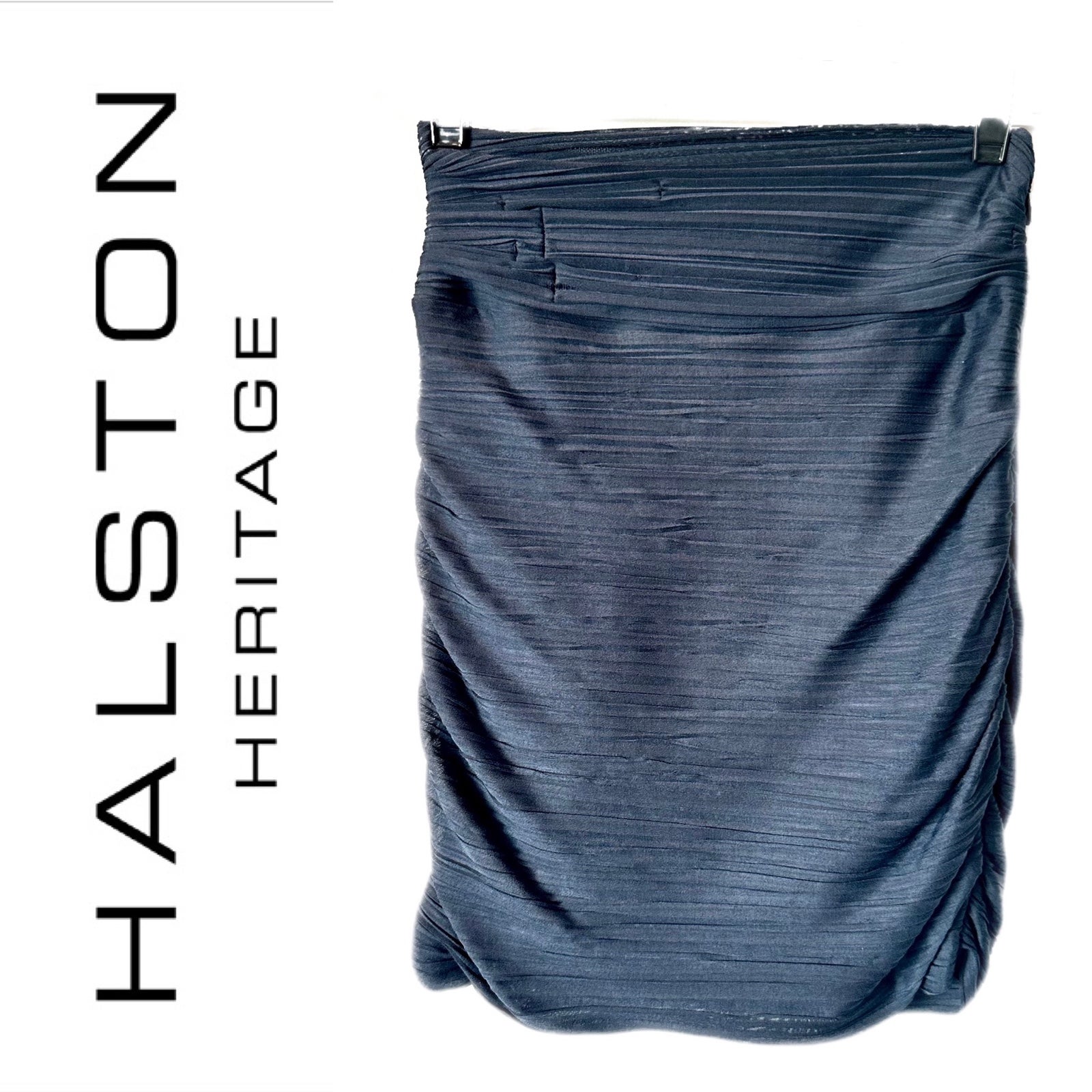 Halston Heritage Ruched Pleated Pencil Mini Skirt in Metallic Navy Blue - Sz 4