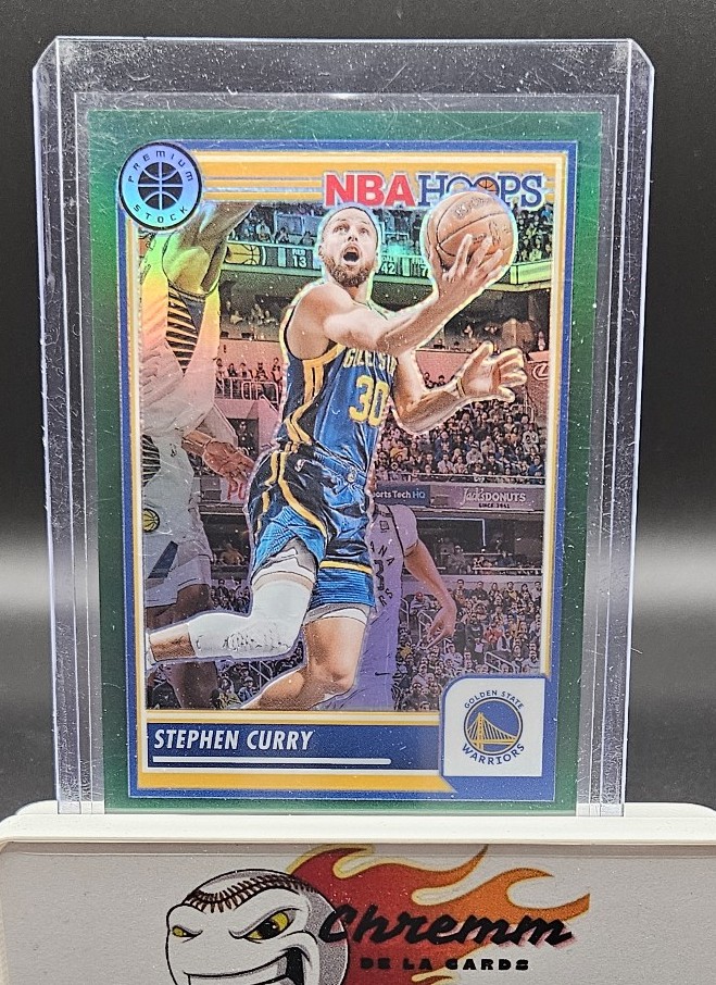 Stephen Curry 2023-24 NBA Hoops Premium Stock GREEN Prizm HOLO #192 Warriors /75