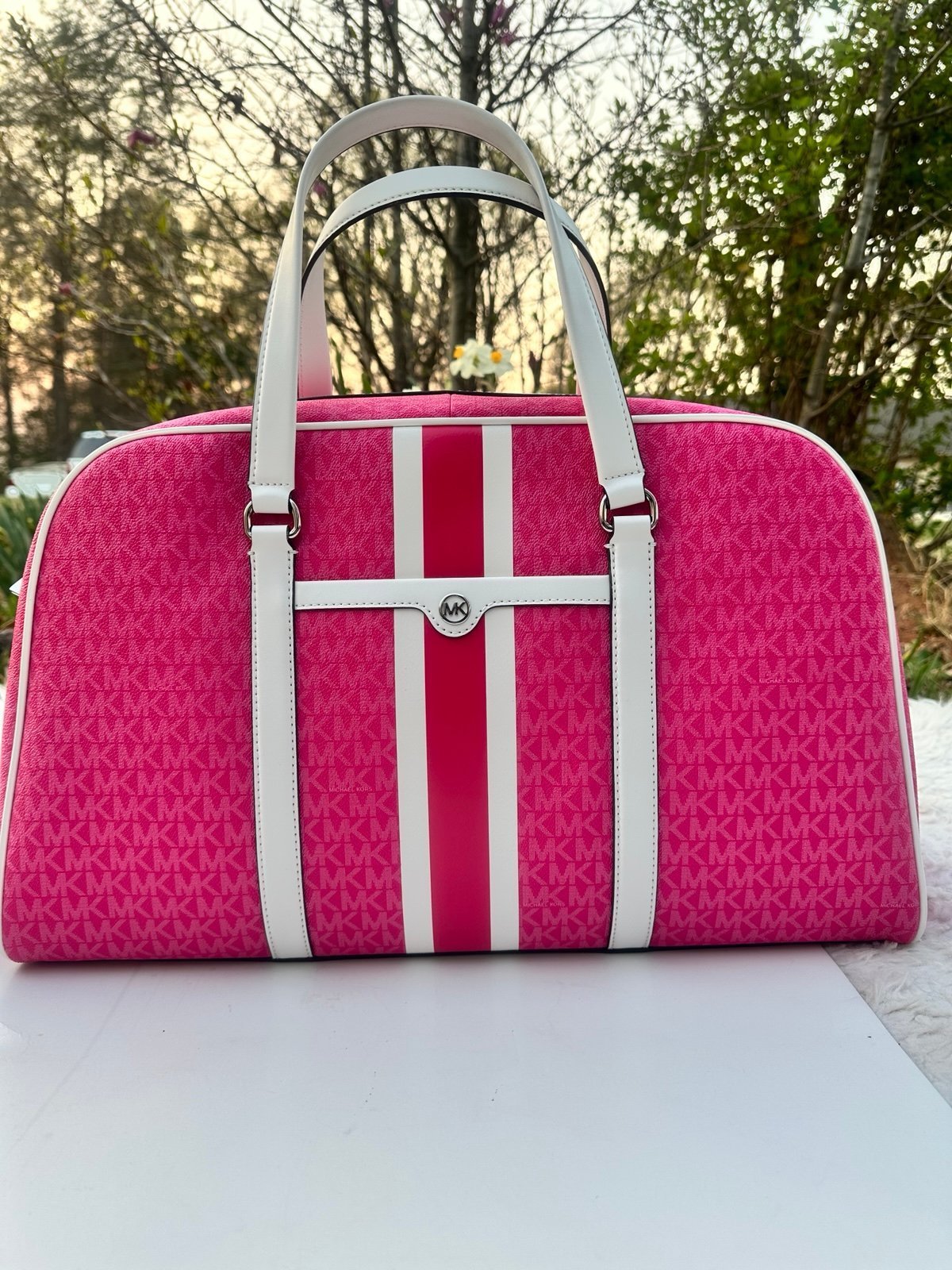 Michael Kors XL Weekender Leather Mk logo dragonfruit bag