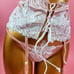 Satin baby pink lingerie set come with white stockings