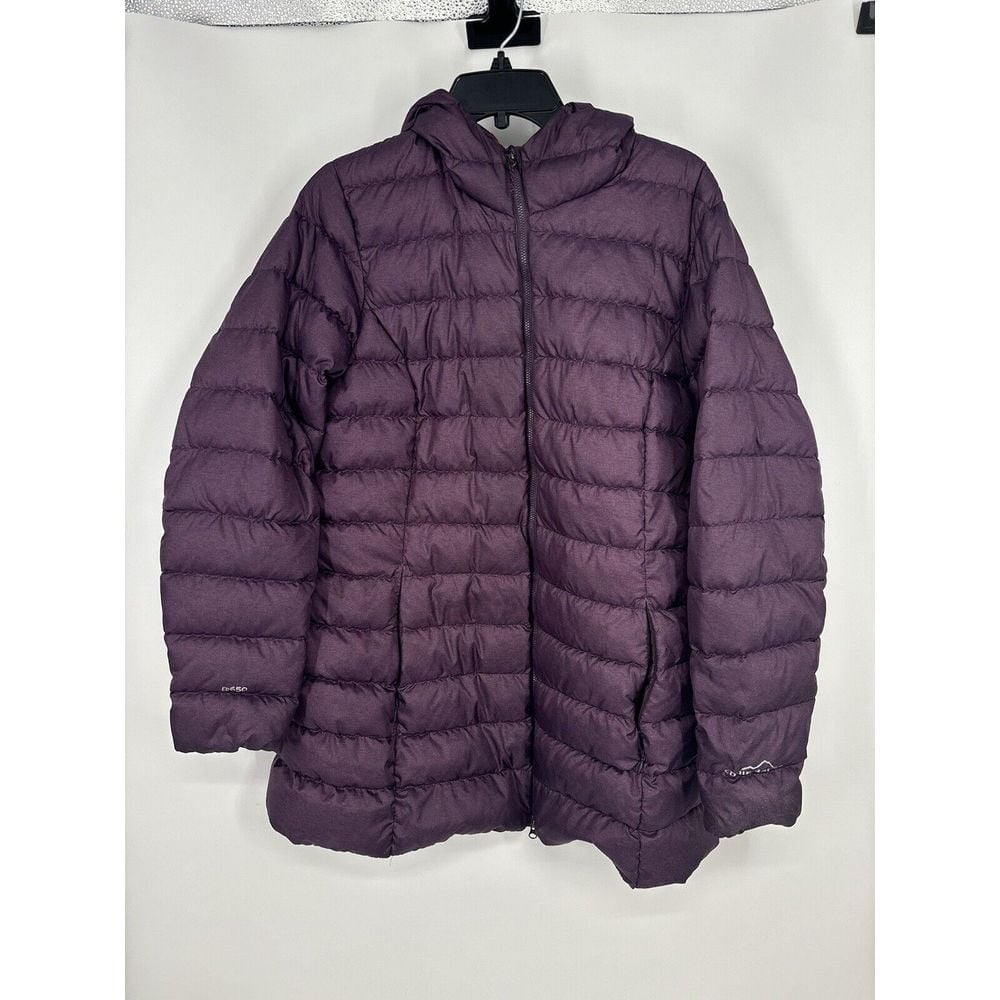 Eddie Bauer EB650 650 Hooded Full Zip Up Puffer Jacket Plum Eggplant Womens XL