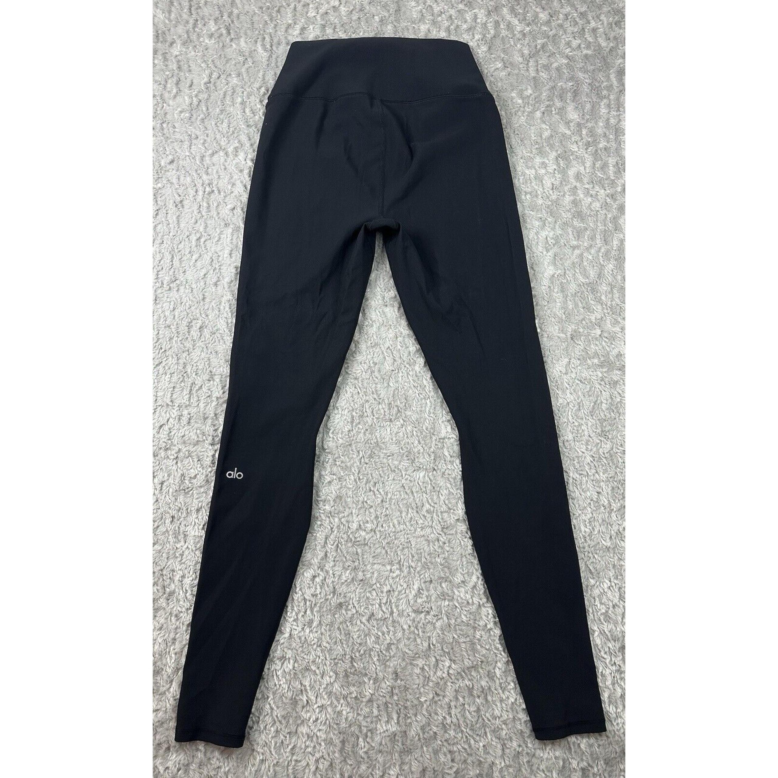 Alo Yoga Pants Womens XS Black High Waist Ripped Warrior Leggings Athleisure Gym