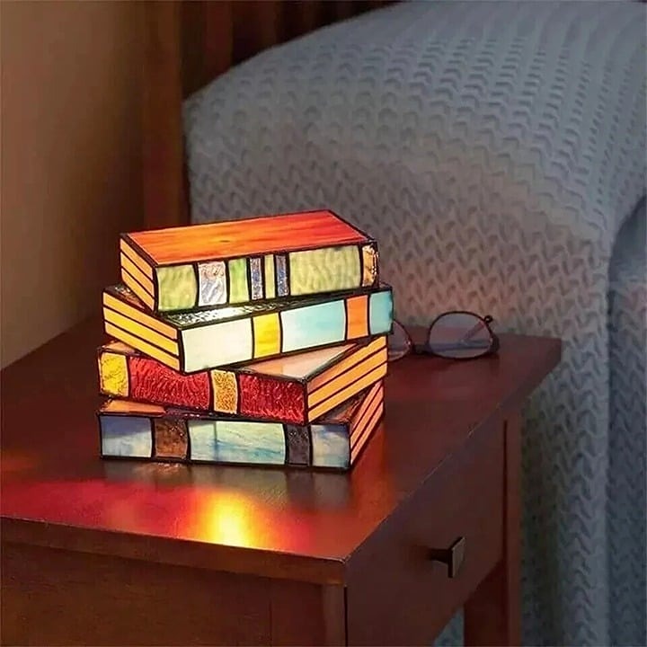 Stained Stacked Books Lamp Tiffany Style Table Lamp Home Decor Book Lamps