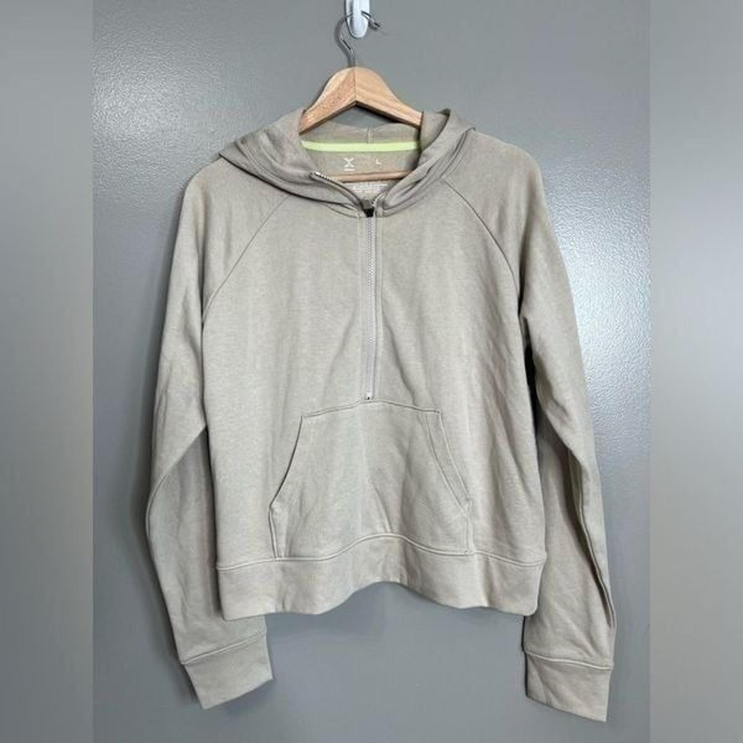 Xersion tan 1/4 zip hoodie size large sporty athletic athleisure gym workout