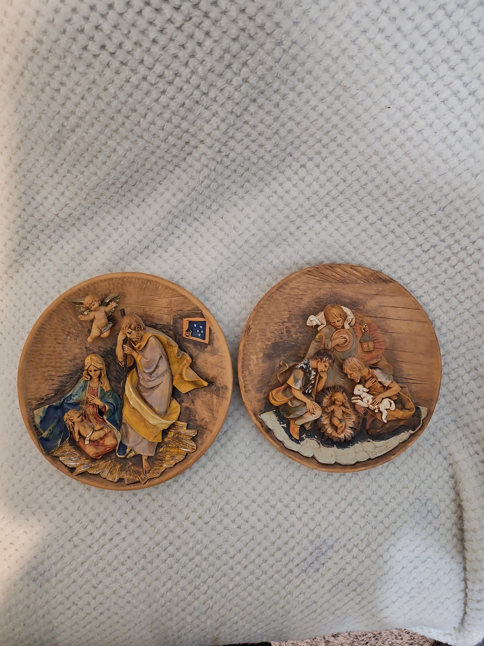 VTG 80s Nativity Scene Set of 2 Christmas Plaques by Elio Simonetti Italy EUC