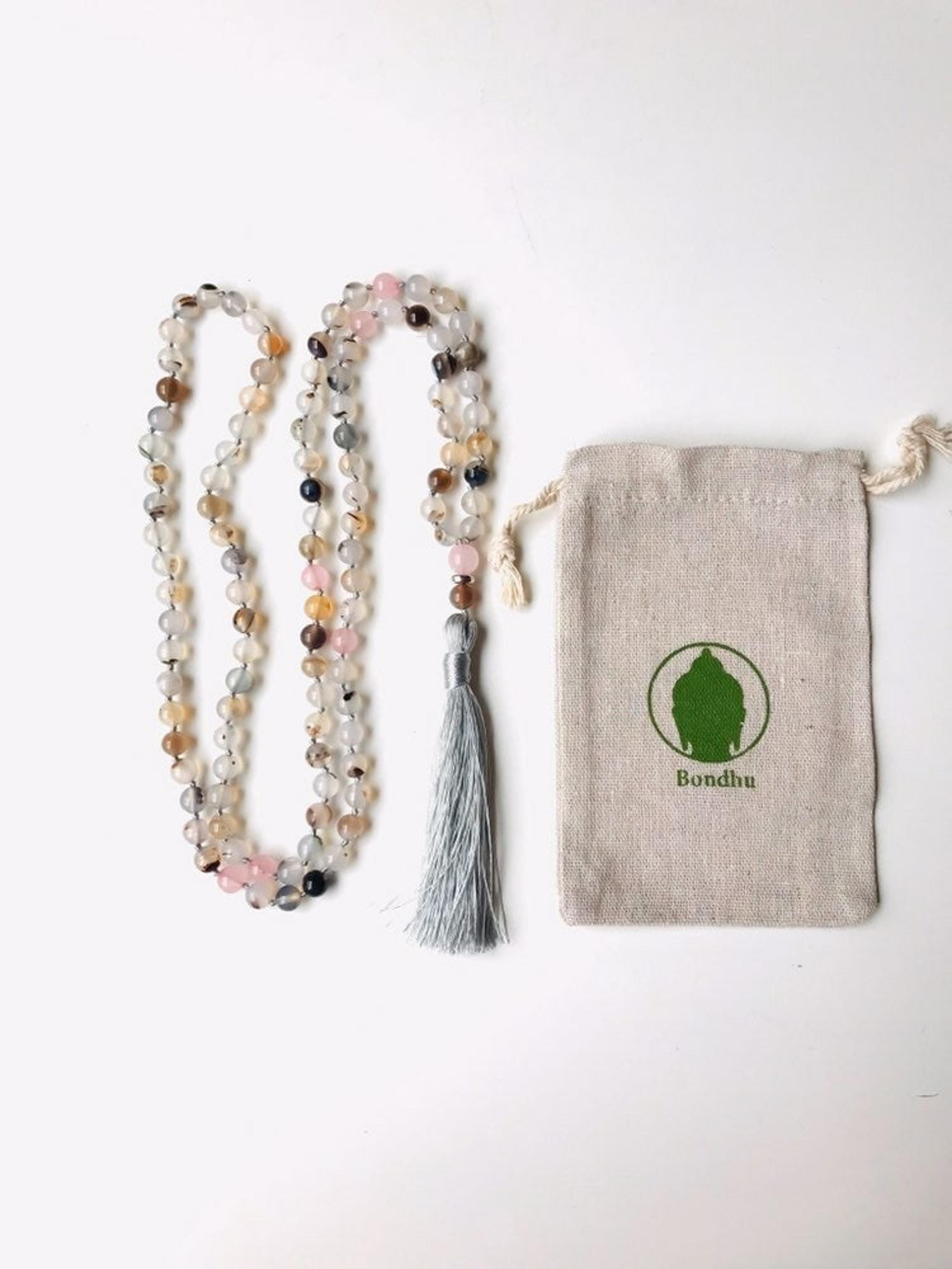 Rose Quartz & Grey Moss Agate Beaded Necklace