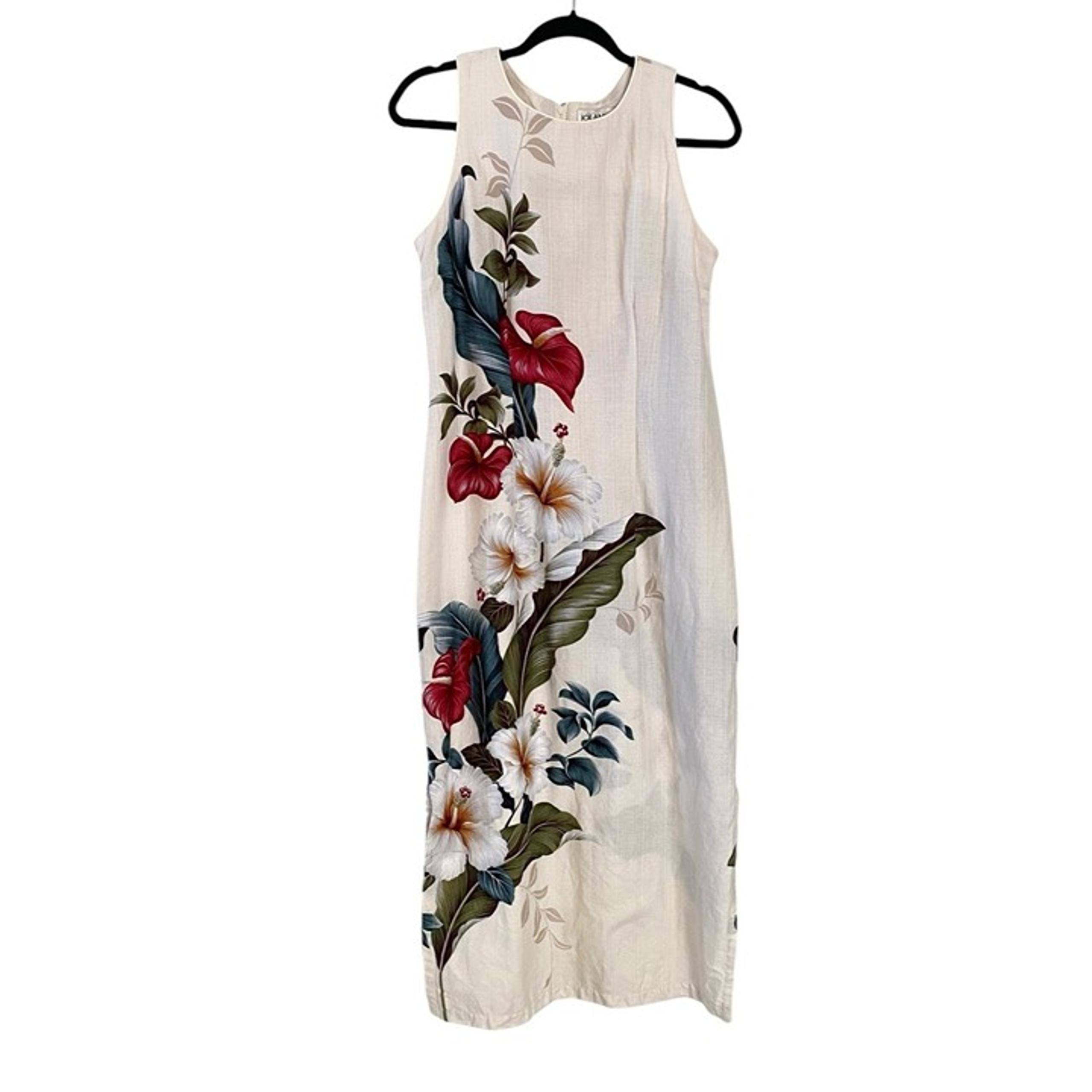 Vintage Iolani Womens Dress Barkcloth Hibiscus Hawaiian Floral Print Size M