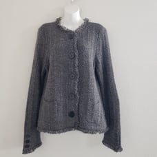 Talbots Vintage Jacket Large Gray Boucle Wool Alpaca Lagenlook Mature Fringe