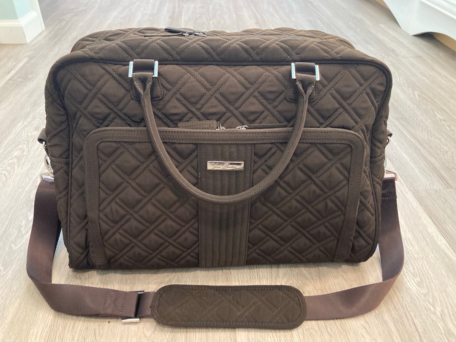 Vera Bradley Classic Weekender Brown Quilted Travel Duffel Overnight Tote Bag