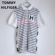 Tommy Hilfiger Short Sleeve Polo Shirt, Short Sleeve Top, Striped, White, Size M