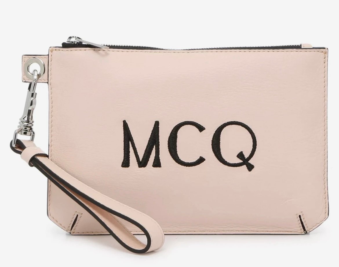 MCQ by Alexander McQueen-Logo Stitched Leather Wristlet Light Pink
