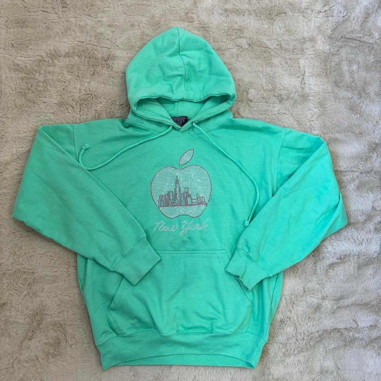 Vintage New York with big apple rhinestone hoodie mint green/ green color y2k