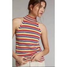 Anthropologie John + Jenn Multi Rainbow Knit Halter Percy Sweater Tank Size XL