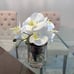 Silk orchid floral arrangement in oval glass vase \ arrangements \ centerpieces