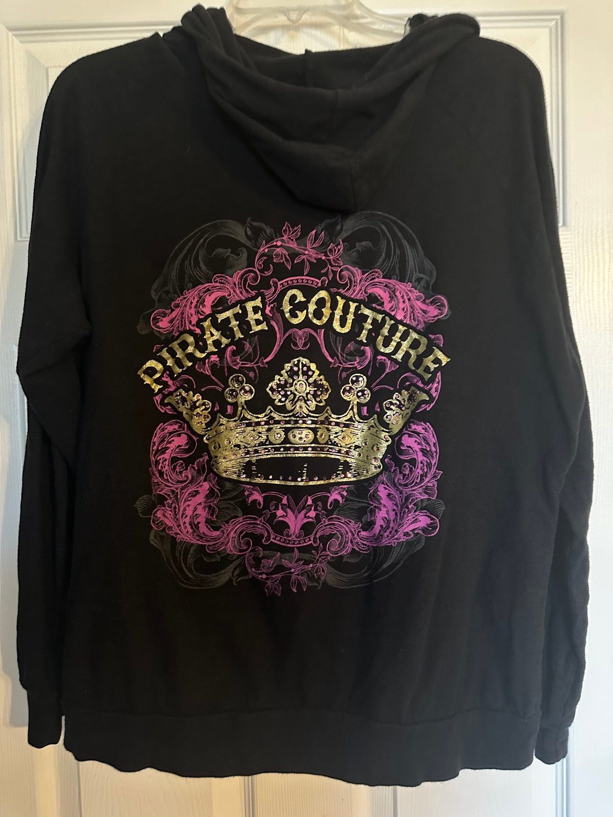 Pirate Couture Hoodie Disney Pirates zip zipper black pink bling