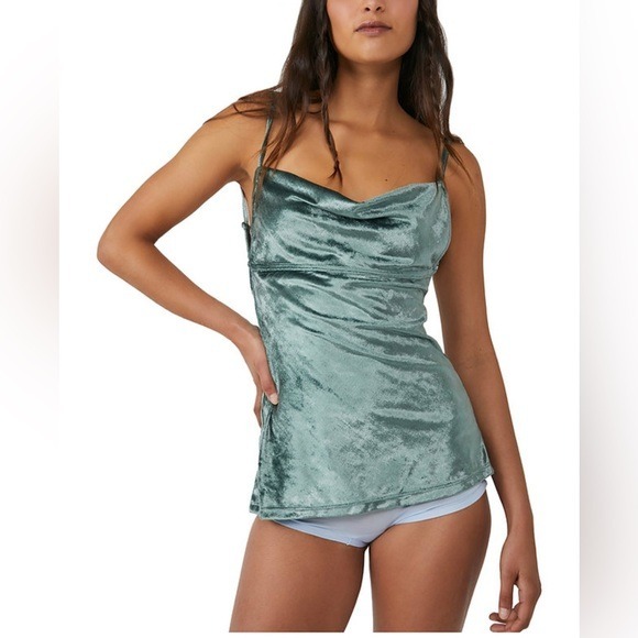NWT Free People All Night Velvet Tunic Evergreen