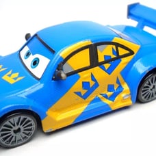 DISNEY PIXAR CARS MAX SCHNELL BLUE & YELLOW 1:55 DIEAST 3 1/8 CAR WITH CROWNS