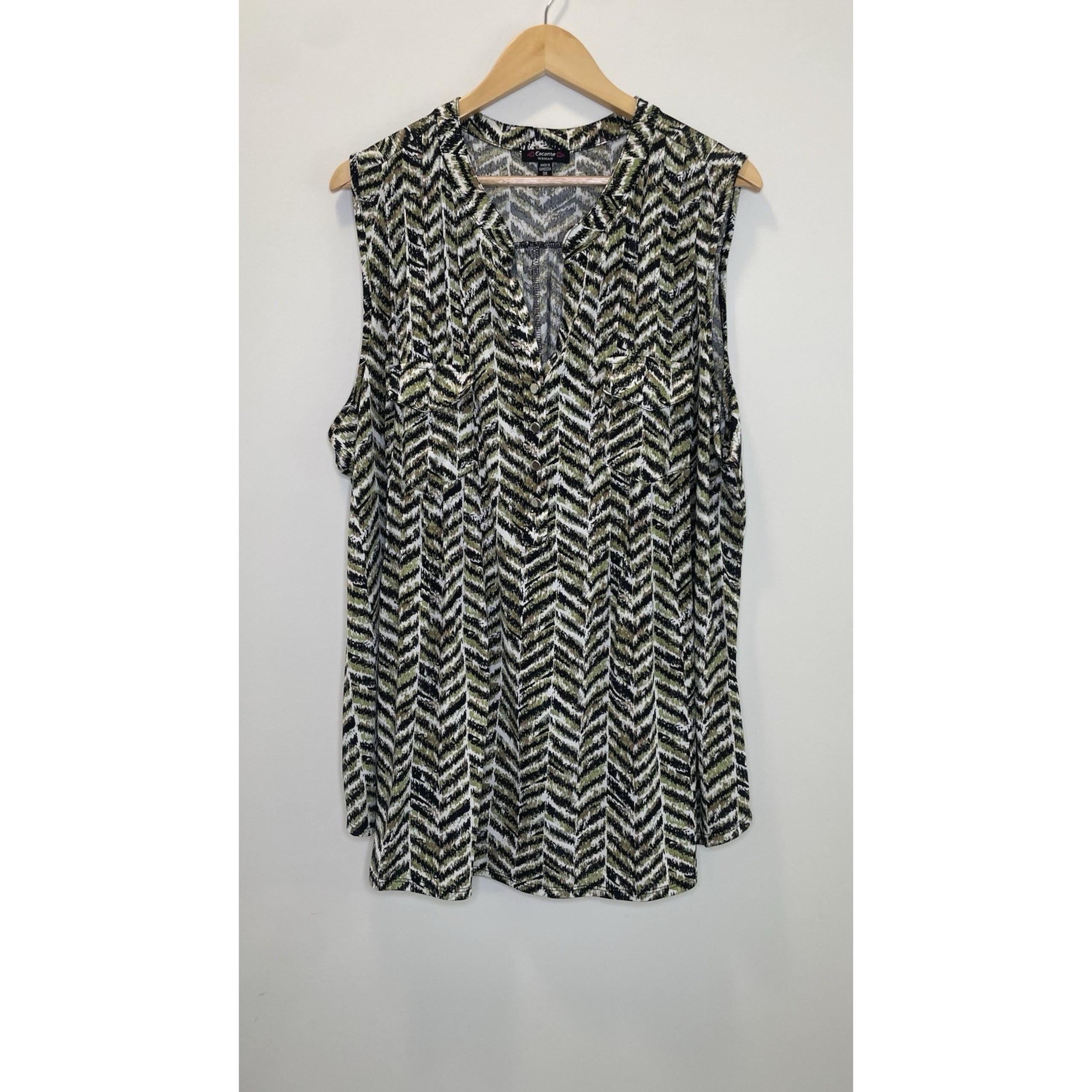 Cocomo Pleated Tank Size 3X Green Flowy Pintuck Popover Travel Boho Soft Stretch