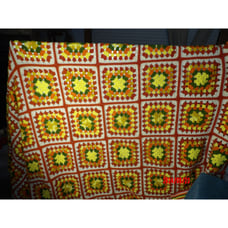 Granny Square Vintage Crocheted Afghan Throw Blanket Orange Yellow Brown Red