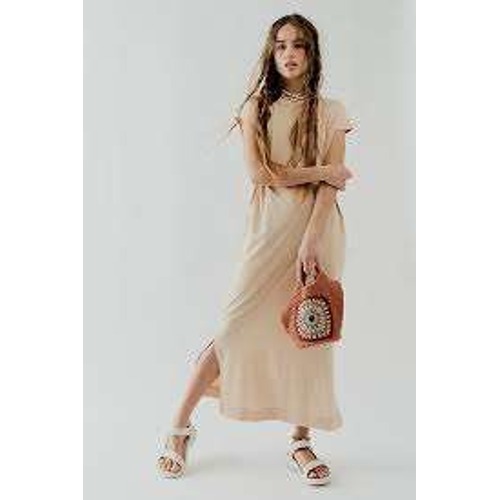 FP Beach Maxi Dress Casual T-Shirt Dress Comfy Tan Large