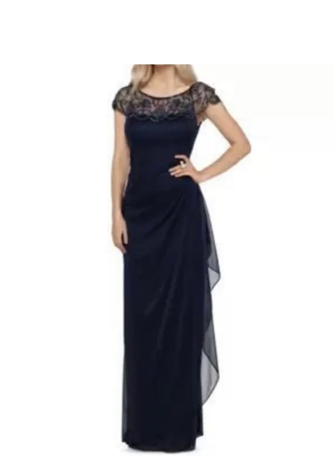 Xscape Women's Flower-Embellished Gown - Navy Blue 14