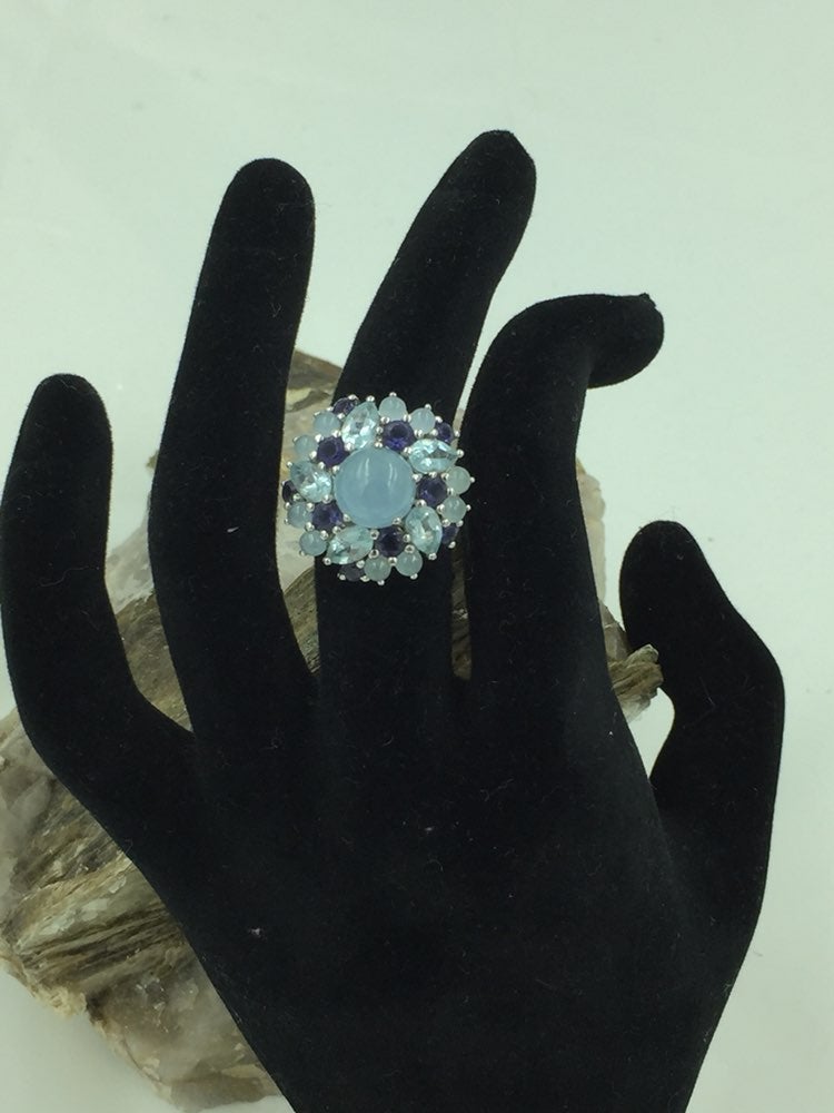 925 Sterling Multi Stone Cabochon Ring