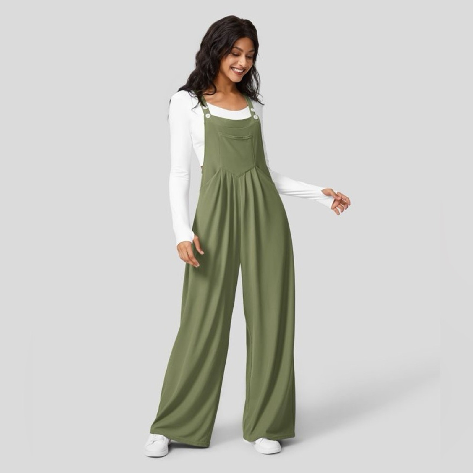 Halara Adjustable Strap Button Pockets Plicated Waffle Casual overall Large