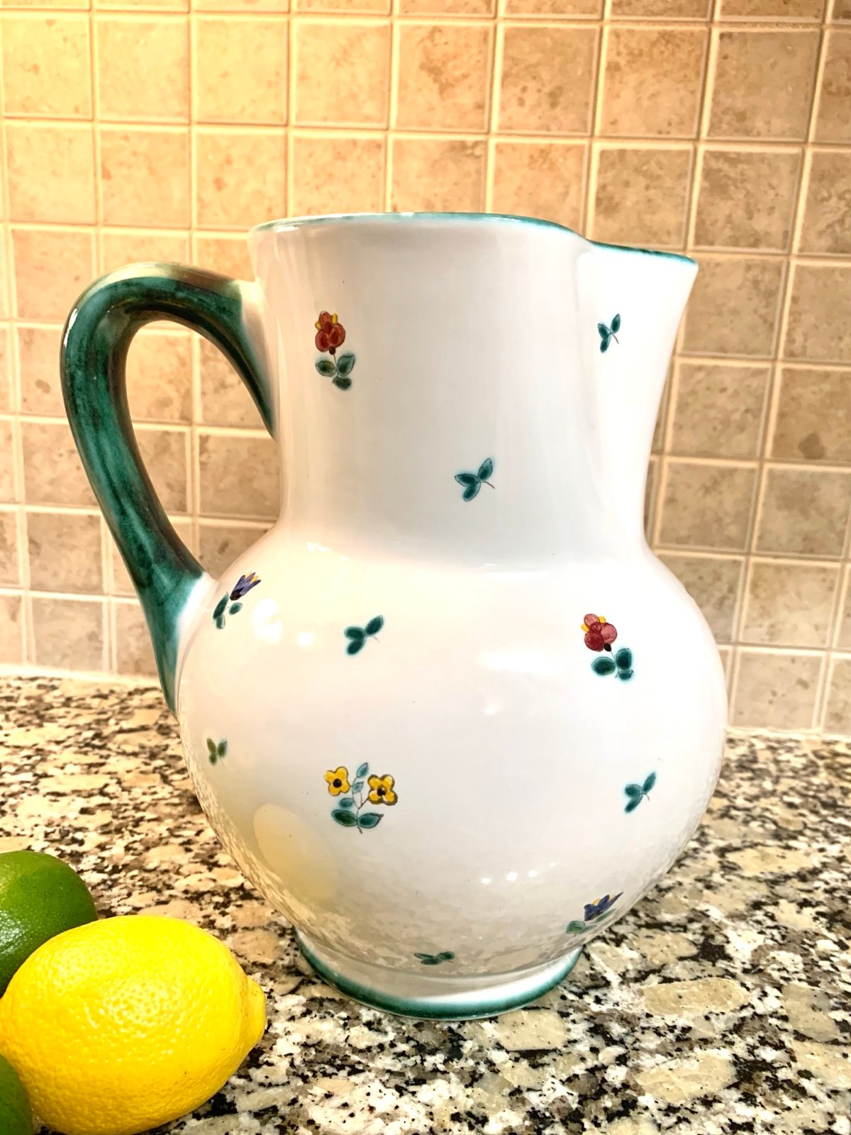 VTG Gmundner Keramik Austria Scattered Blooms Floral Ceramic Jug Pitcher 110 Oz