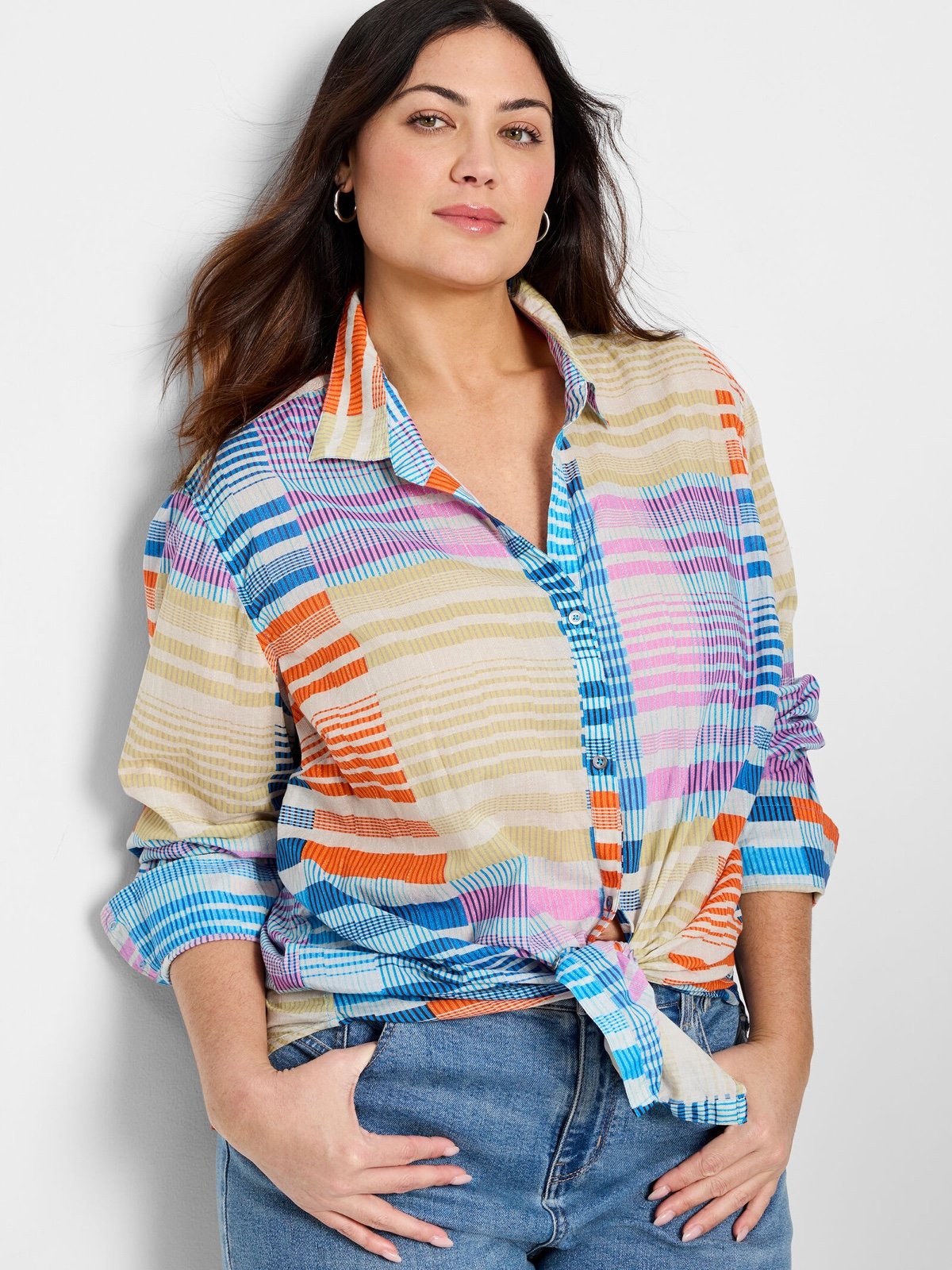 NWT NIC + ZOE SUNSET STRIPE COTTON BOYFRIEND SHIRT