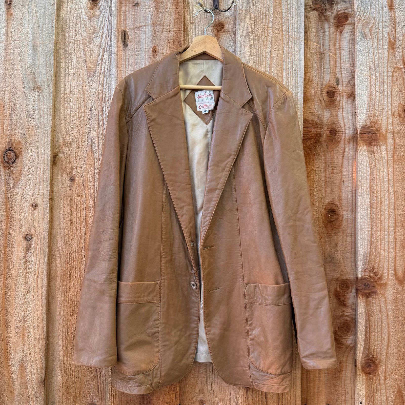 Vintage 1970s John Keith Brown Leather Blazer Jacket - 42L