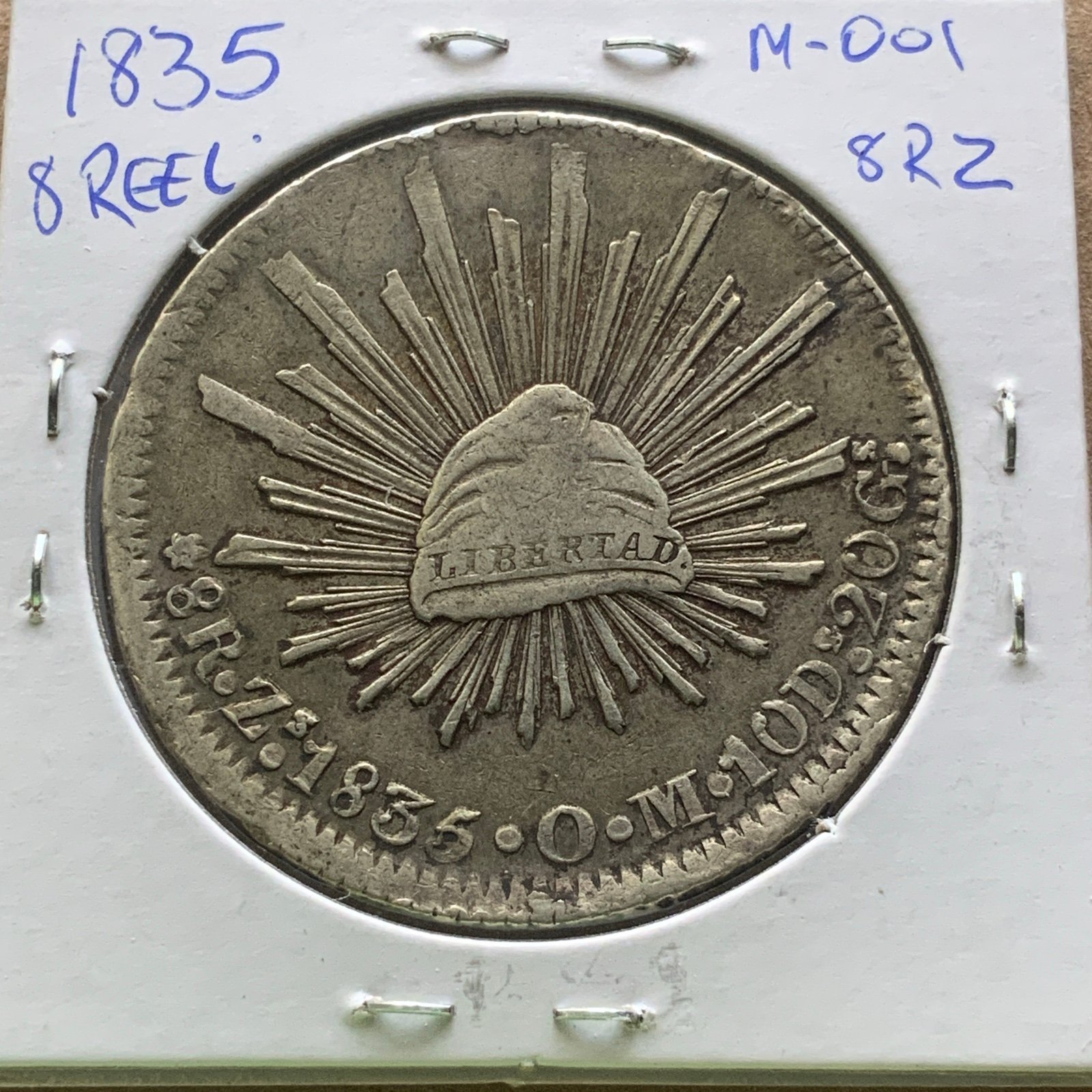 1835 Zs OM Mexico 8R Reales Cap & Rays silver High Grade Rare
