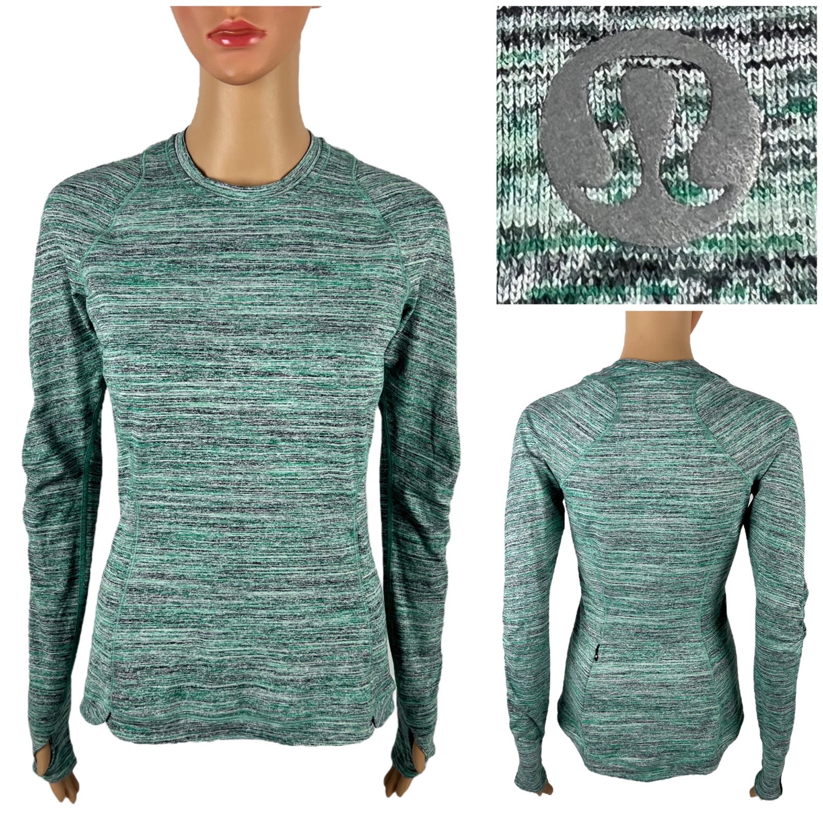 Lululemon Womens 6 Runderful Top Shirt Long Sleeve Heathered Green Crewneck EUC