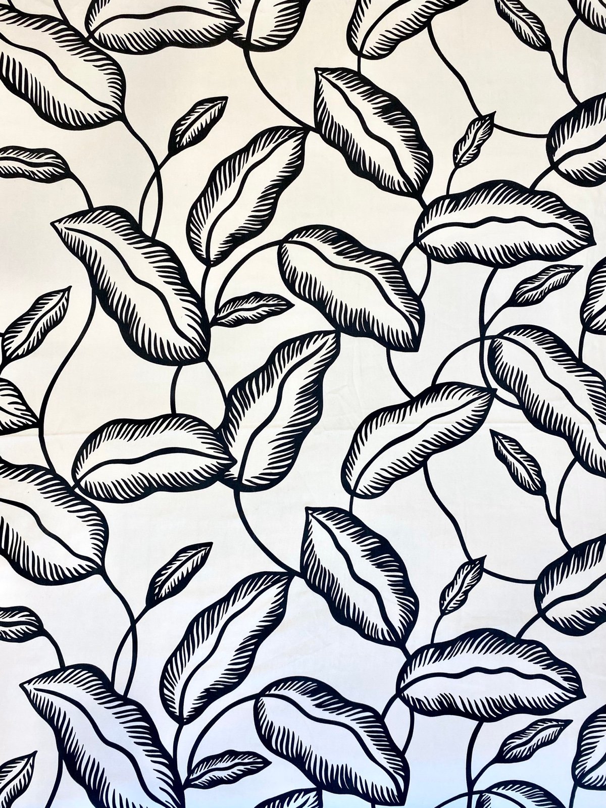 Set of 4 IKEA AVSIKTLIG Black and White Leaf Curtain Panels, 95 x 57 inches each