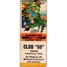 Club 60 Cedarburg WI Fishing Pinup Humor Vintage Matchbook Cover SF4-Y3