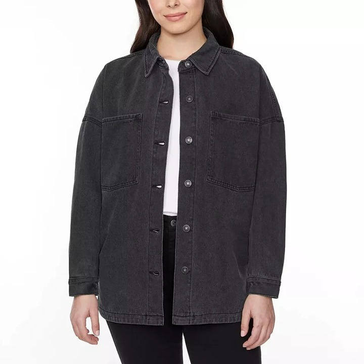 Hudson Jeans LG Denim Shacket Oversized Boyfriend Fit Cotton Shirt Jacket Black