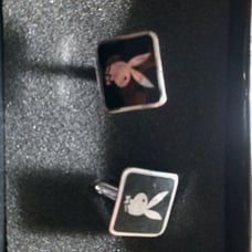 1960s Vintage Playboy Bunny Enamel Black Silvertone Cufflinks Very Good Conditio