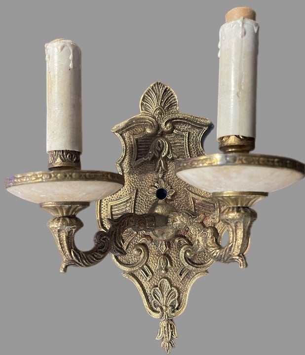 Mid 20th Century Spanish Cast Brass Candelabra Lightbulb Sconces